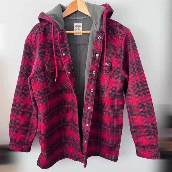 Dickies red buffalo plaid hooded fleece lined jacket Size Medium - Picture 1 of 5